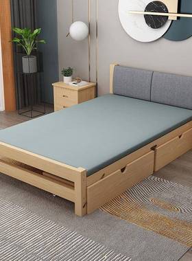 实木床双1.2米1现简约.5米单人床人床经济型0.代DGI8m折叠床加软