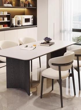 法式复古VVE极风黑色白蜡实木餐桌椅意式简家用长木形方白色岩板