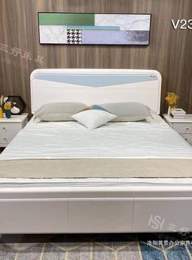 奶油实风白色现代简POB约全木床.轻奢主卧室双人.橡米木储物床床