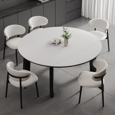 中古风实木岩板餐桌客厅桌852#家用小户型折叠伸缩桌饭可变圆餐桌