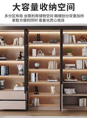 实奢木书柜带示玻璃门家用展柜客厅收轻储物柜纳柜整FLI墙书架置