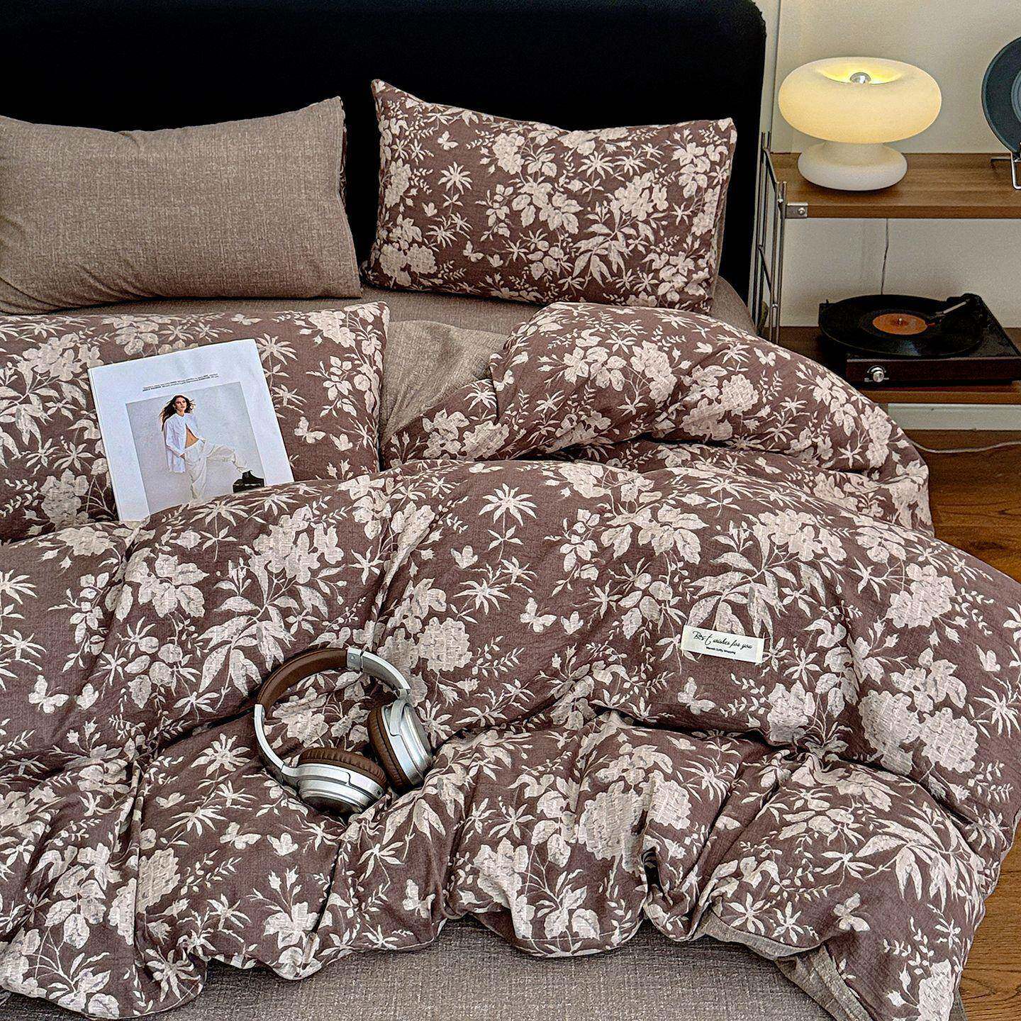 日式花亚【自营】麻~A冬类提厚棉麻皱皱纱布四件套秋加床单被套宿