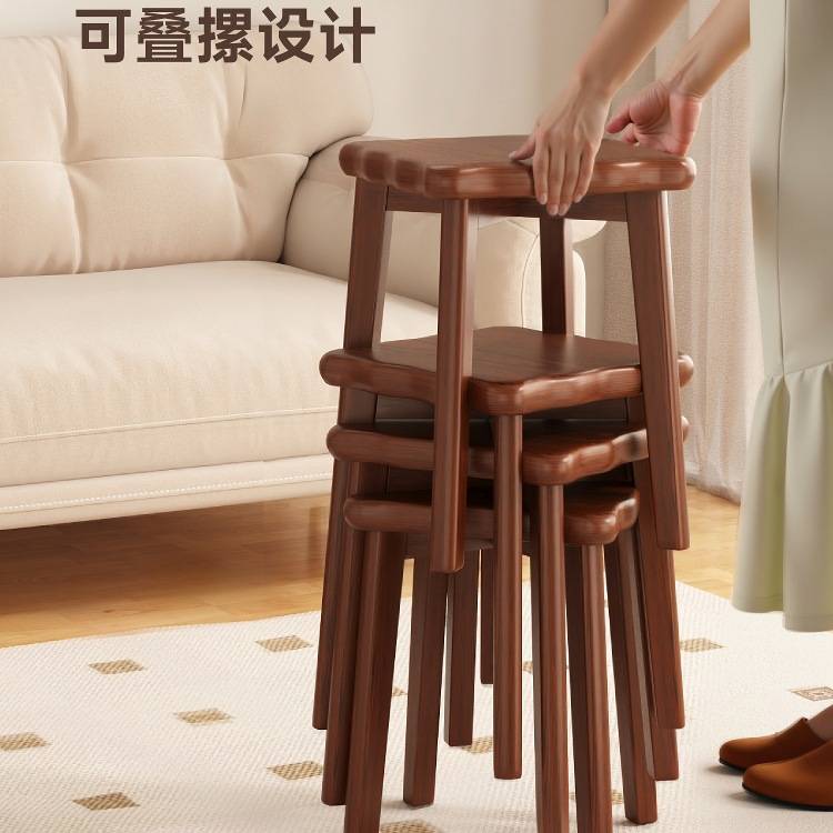 实木凳子家用可叠放客人备用凳餐桌化妆梳妆凳结实耐用新中式方凳