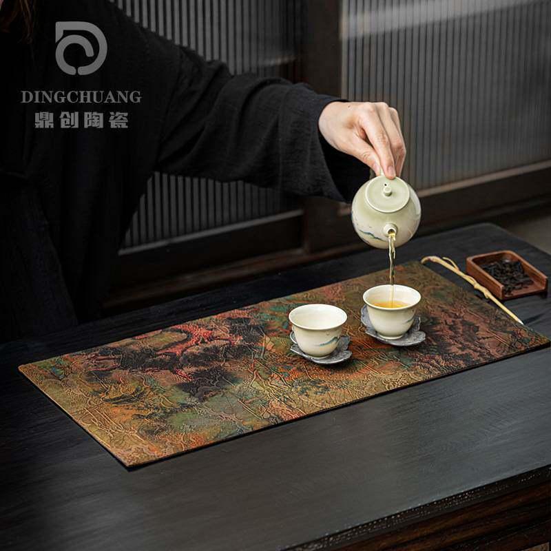 中式禅意香云纱小茶席轻奢短款桌布垫子复古布艺茶道配件双面加厚