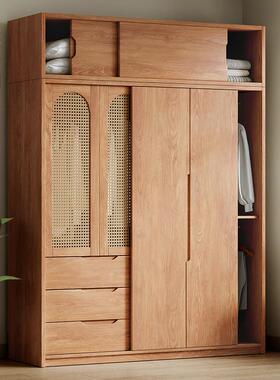 J&全实木BUI木推拉门衣柜家用卧型室小户藤省空间日式移橡门编门