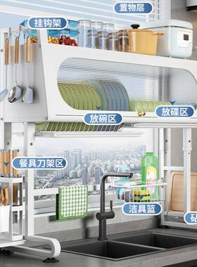 水槽置物带柜门翻盖厨房碗碟水架收纳置物碗架架调节202213可防沥