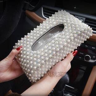 尚【提升车格调】车珍珠镶钻载纸巾盒创内意车用镶抽纸盒高钻档时
