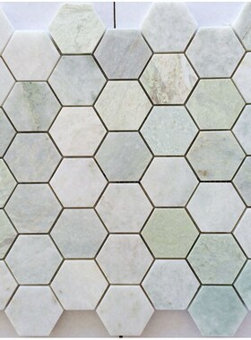 浅绿色六边形石材马n赛克瓷砖绿宝艺术砖卫生间浴室淋浴房六角地
