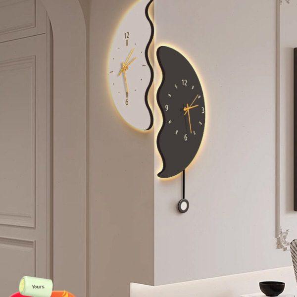 简约轻奢双面拐角挂钟客厅2024新款创意时钟壁灯家用转角挂墙钟表,家居饰品,挂钟,淘宝优惠券,粉丝福利购,淘宝优惠卷