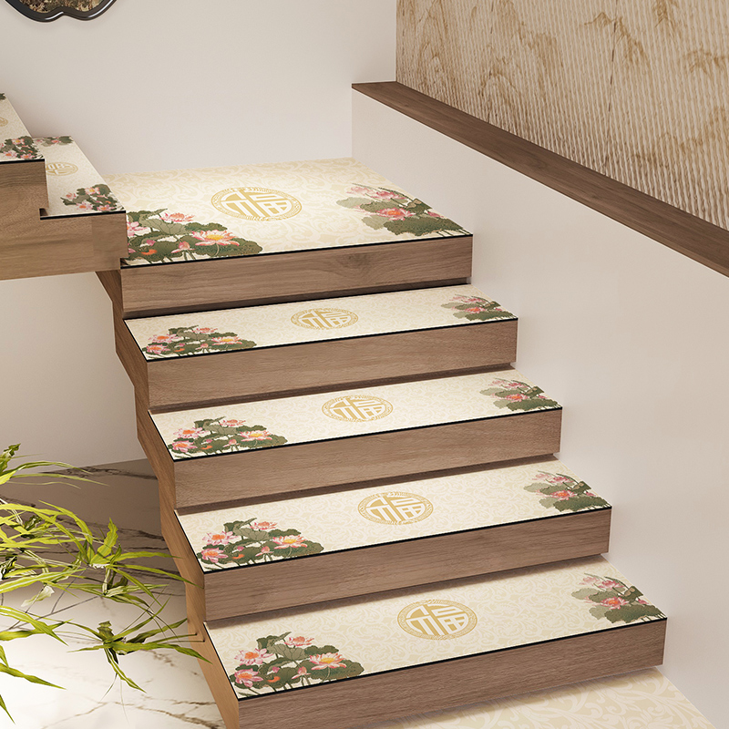 新中式硅藻泥实木楼梯地垫踏步垫可G定制可擦洗台阶家用防滑垫子