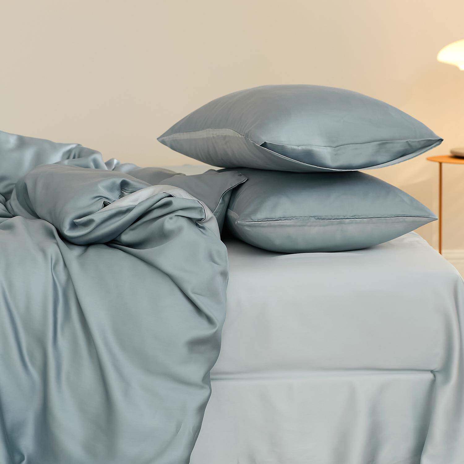 莱赛尔高支数夏季四件套凉感拼色亲肤纯色现货被套天丝丝滑套件