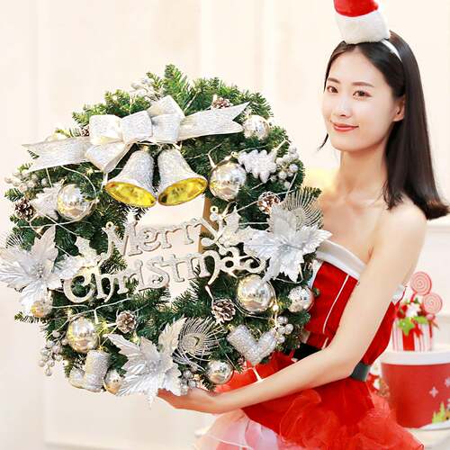 圣诞节装饰品40cm/60cm/80cm加密银色花环藤条门挂挂件商场景布置