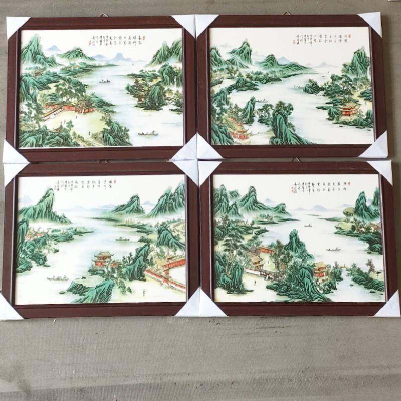 新款中式装饰陶瓷瓷板画 家居有框沙发背景山水花鸟四件套墙壁画,电子元器件市场,其它元器件,淘宝优惠券,粉丝福利购,淘宝优惠卷