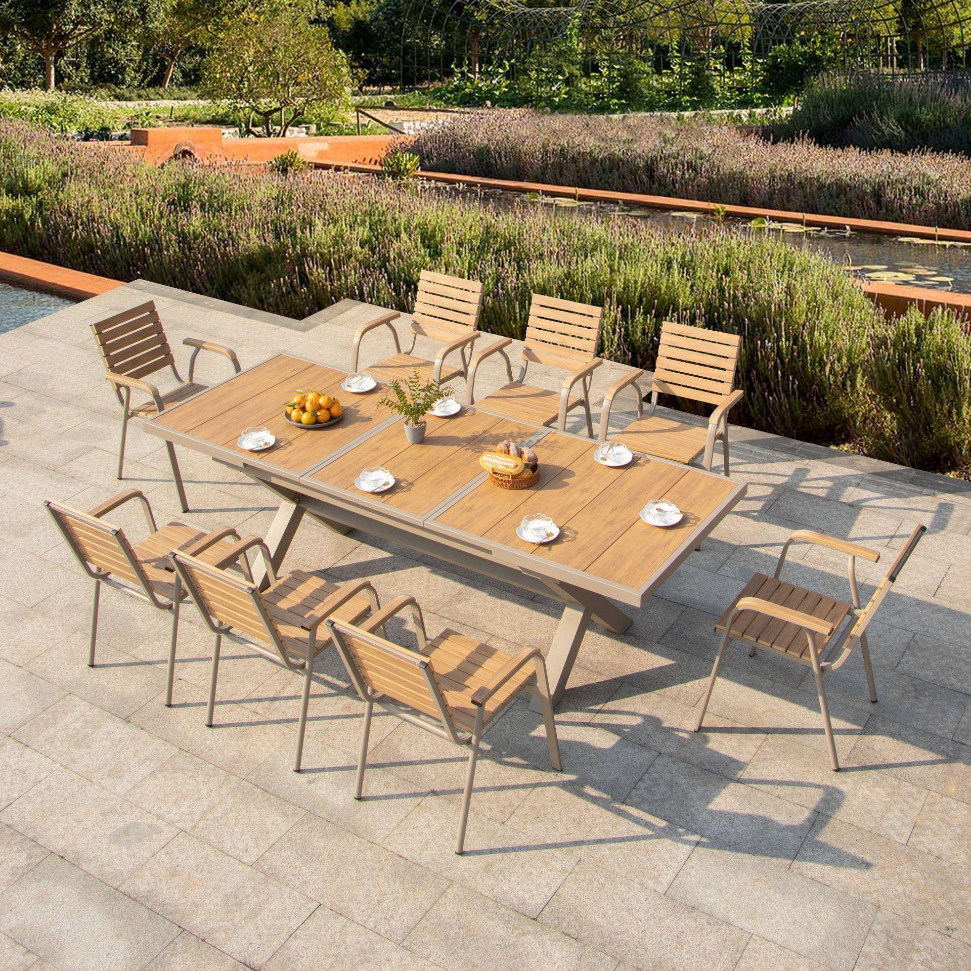 户外塑木桌庭院组合防腐防晒简约休闲桌室外露台花园铝合金大板桌