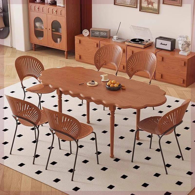 法式中古风实木餐桌简约家用椭圆形复古饭桌餐桌椅小户型餐桌桌子