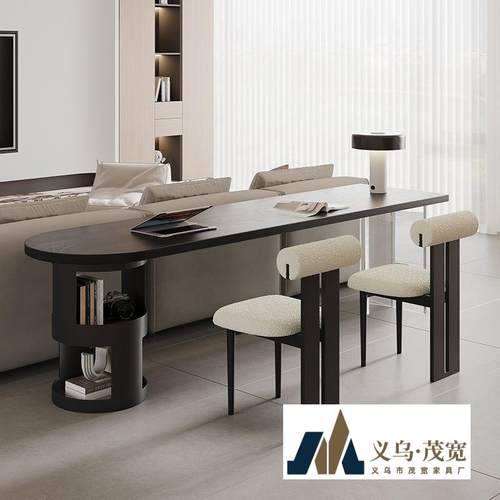 法式极简书桌实木双人学习桌电脑桌松木横厅沙发后长条桌办公桌