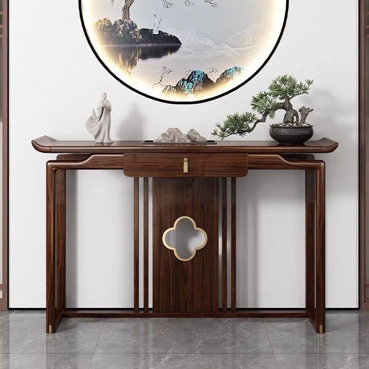 玄关桌乌金木条案入户门客厅案几实木玄关柜长条新中式家用简约
