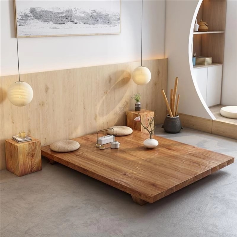 实木地台床民f宿原木1.8米1.5米双人落地矮床小户型日式榻榻米地