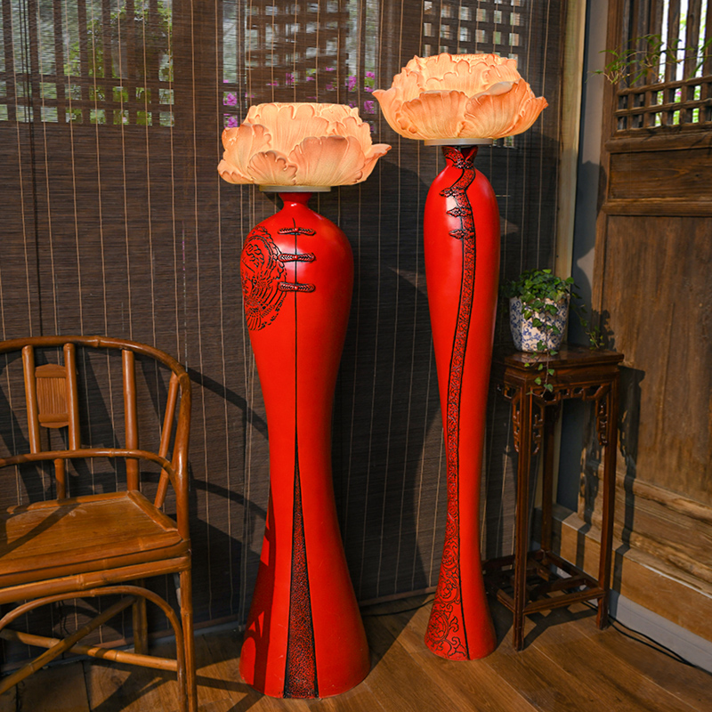 新中式古代落地灯艺术古u典坐地灯餐厅客厅茶室装饰红色高花瓶灯