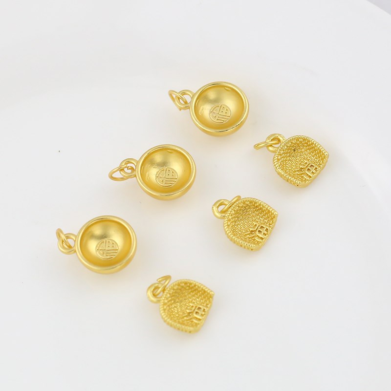 哑光合金纳财进福小o金碗簸箕扫帚吊坠diy手链项链饰品配件吊饰