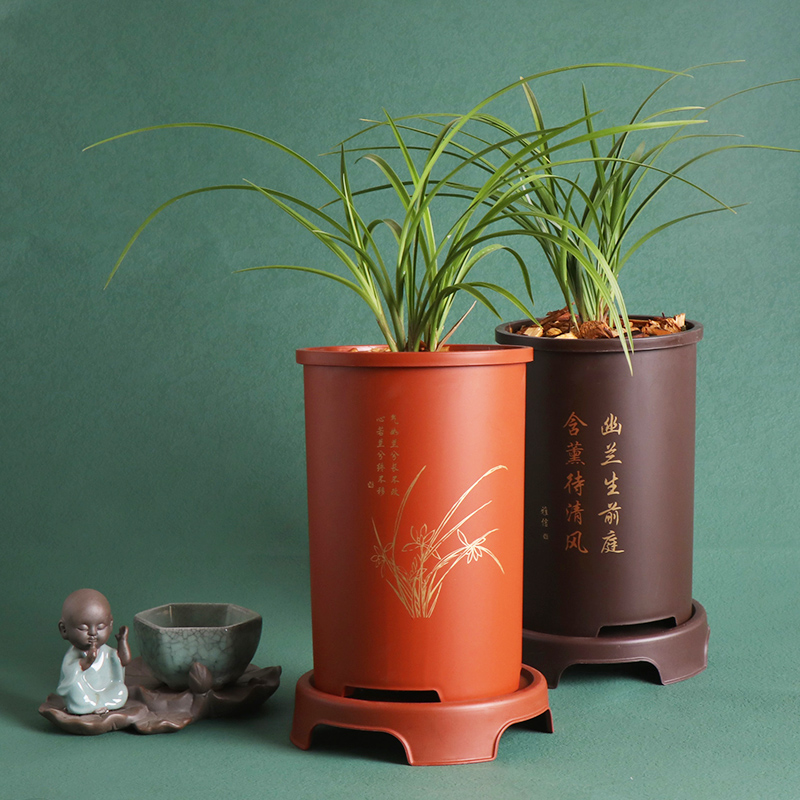 高宅仿紫砂塑料花盆兰花盆景盆仿古圆形兰L花盆君子兰多肉陶瓷花