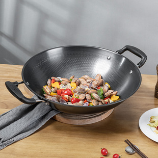 debo德铂双耳炒菜锅家用无涂层不粘锅老式熟铁锅煤气炉适用百安卡