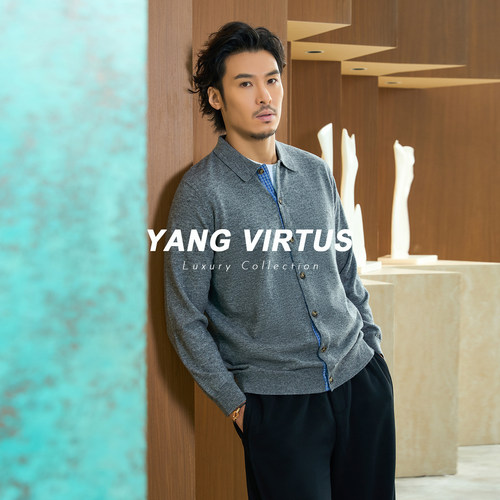 老钱风撞色方领男针织开衫秋冬