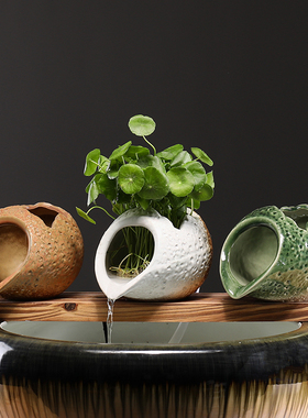 陶瓷鱼缸开口流水罐古法养鱼过滤中式流水摆O件循环水喷泉生态造