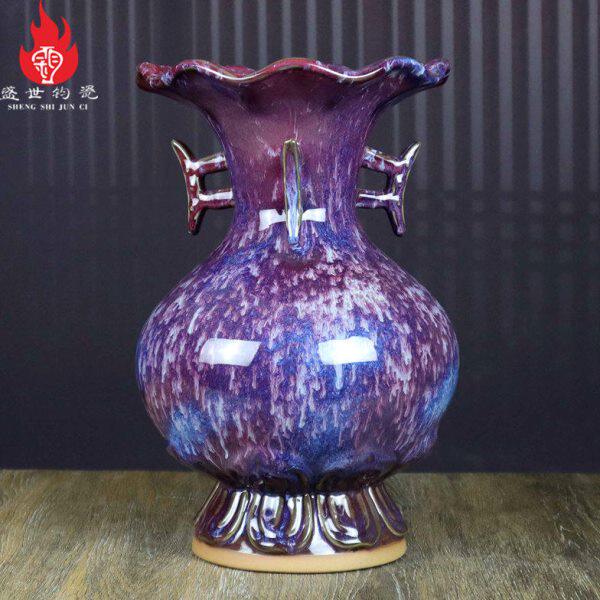 神后钧瓷花瓶连升三级钧窑变办公室装饰高档中式陶瓷器摆件送领导