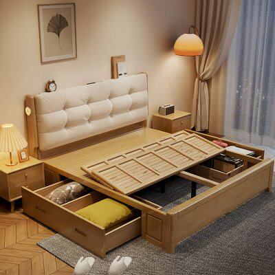 双人主卧2米x2米2大床两米乘两米二的大床高箱储物床全实木硬板床