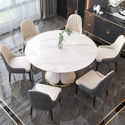 岩板餐桌椅组合家用可伸缩折叠现代简约小户型轻奢大理石餐桌实木,住宅家具,大理石餐桌,淘宝优惠券,粉丝福利购,淘宝优惠卷