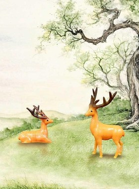 热卖创意树脂f动物小鹿摆件奇石假山盆景沙盘鱼缸枯山水微景观装