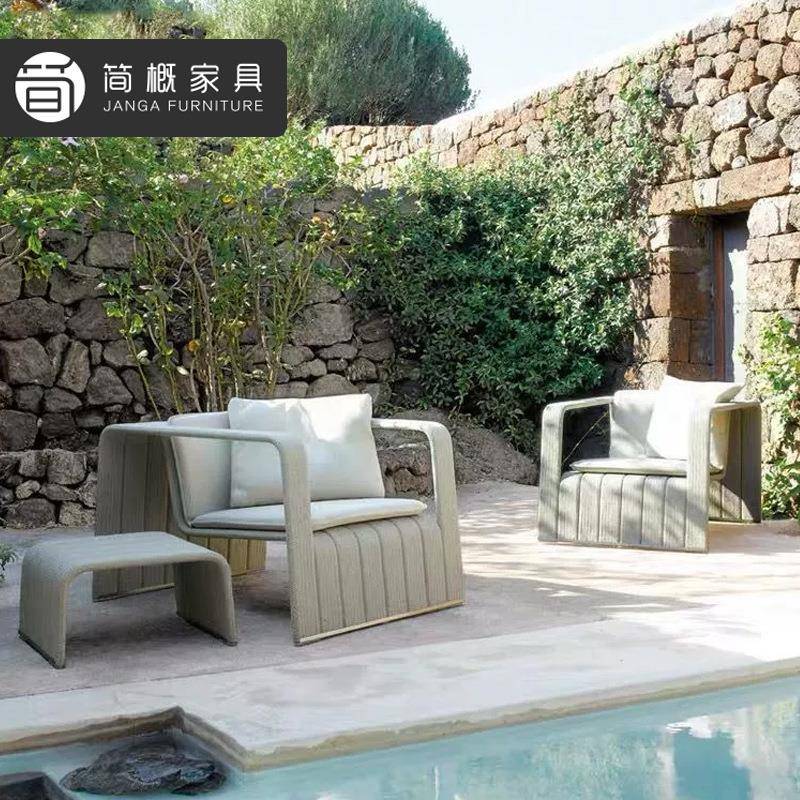 户外别墅酒店藤编沙发花园庭院泳池躺床休闲民宿露台躺椅沙发组合