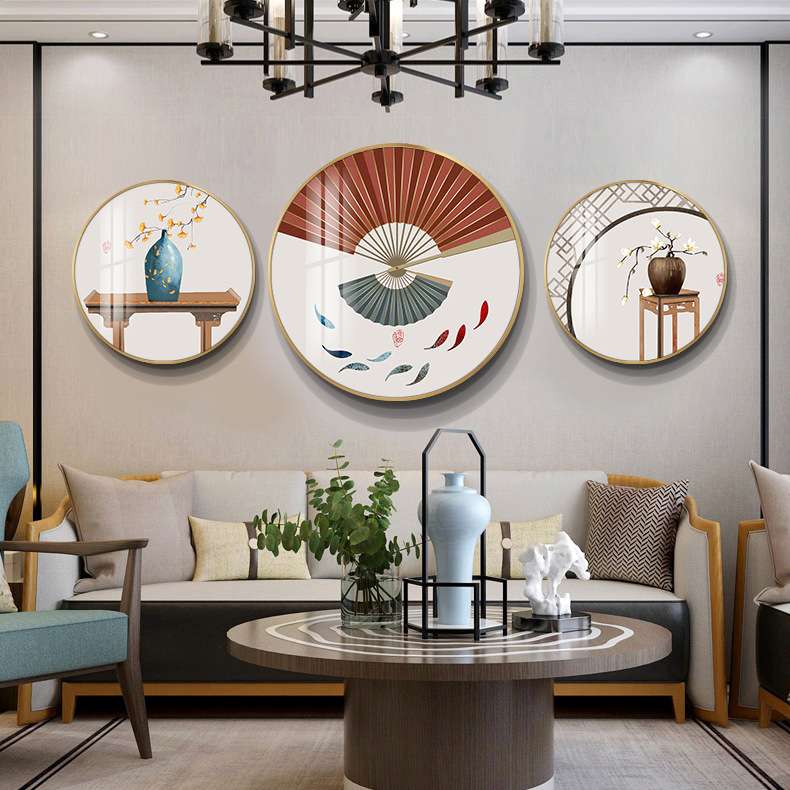 新中式玄关装饰画圆形走廊入户过道餐厅墙面壁画现代山水茶室挂画图片