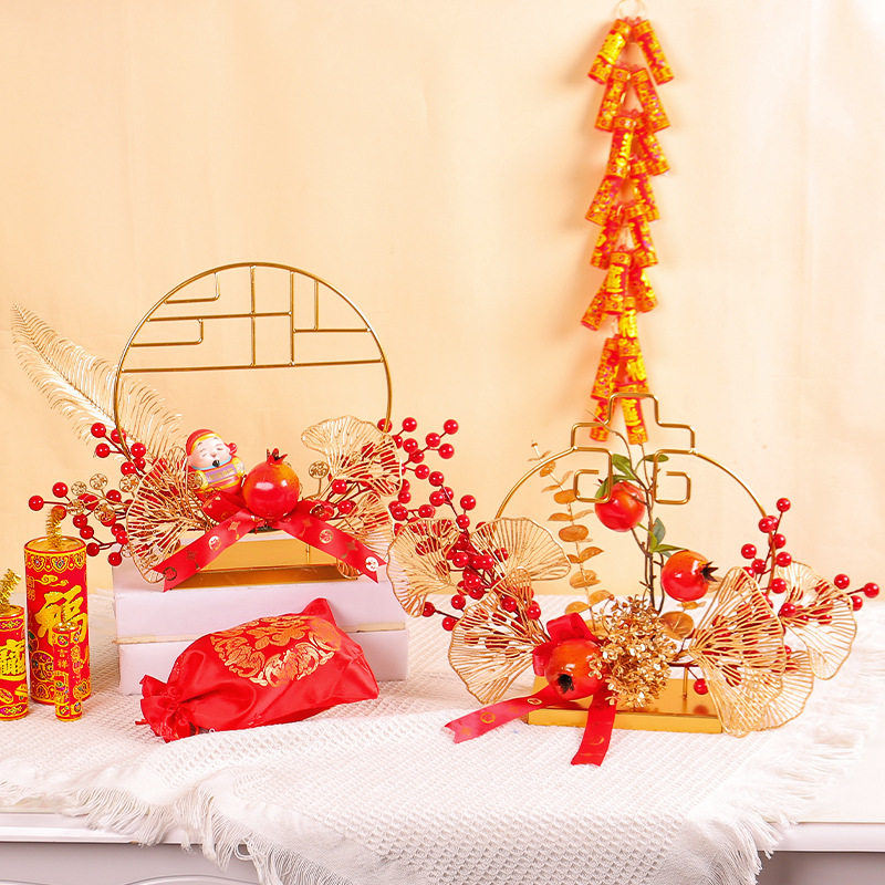 港之恋喜庆红果摆件2025新年装饰品龙年家居装饰摆件创意镂空银杏图片