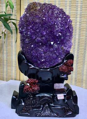 天然紫水晶原石乌拉圭紫晶块簇紫水晶洞聚宝盆钱袋子晶花奇石摆件