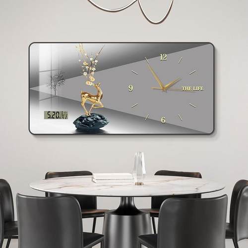 轻奢钟表挂钟万年历电子表挂墙现代简约餐厅装饰画挂表饭厅静音表