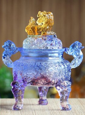 古法琉璃香薰炉仿古中式狮子三足宣德炉I盘香炉鼎摆件家用供佛用
