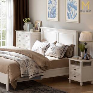 美式床实木床双人床主卧大床白蜡木简美家具纯1.8米现代简约缅因