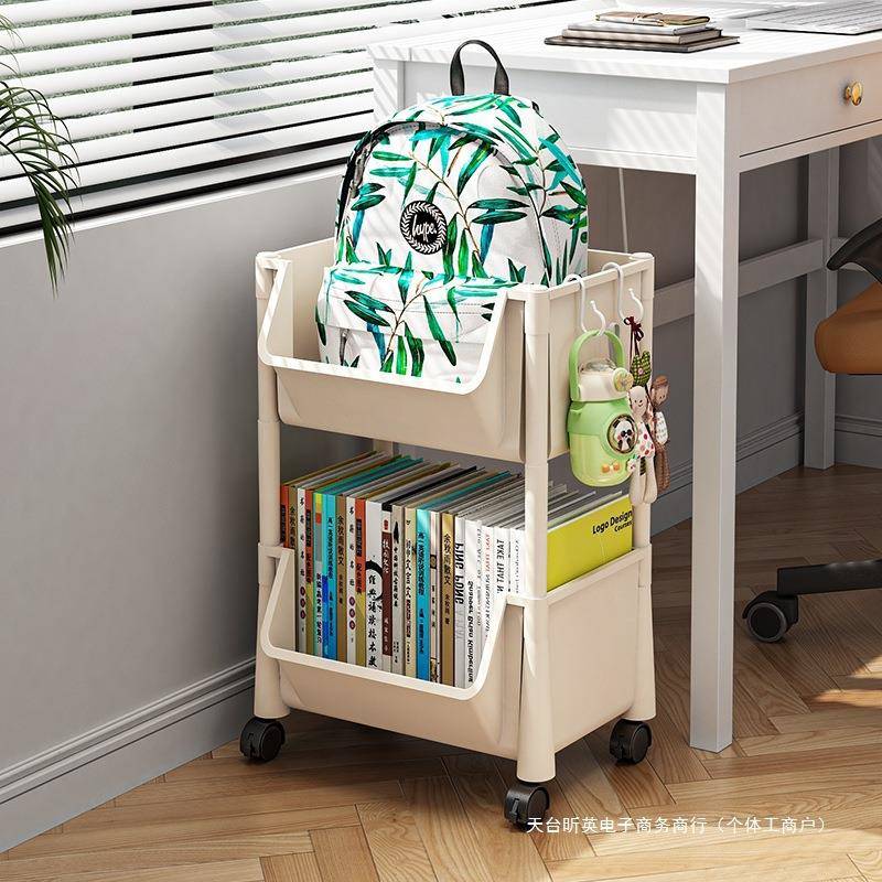 桌下书架置物架滑轮学生放书包收纳盒可移动书桌旁家用书本收纳架