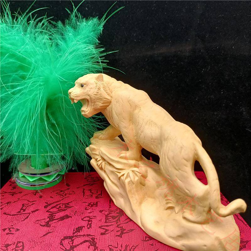 黄杨木刻山虎件ELM男士汽车摆生肖虎手把件八方雕来财家上居装饰