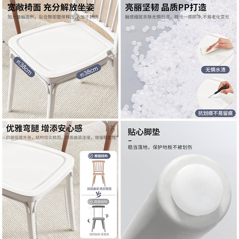 塑料靠背吃饭椅子加厚出租房家用奶油风餐椅温莎椅餐桌凳大排档