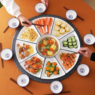 高颜值陶瓷扇形拼盘餐具组合盘子家用创意釉下彩聚会碗碟拼接套装