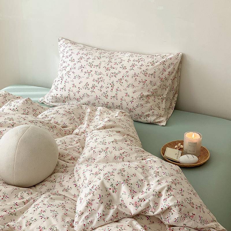 天竺棉四件套日式小清新碎花床单床笠式被套裸睡针织棉纯棉床品