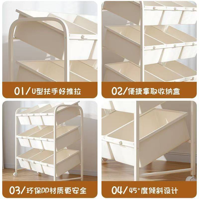 玩具收纳置物架儿童书报架家用宝宝绘画书本落地储物架子移动推车