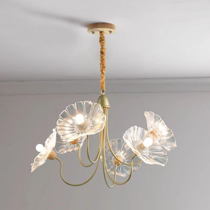 复古田园日式中古vintage吊灯法式客厅卧室书房餐厅玻璃荷叶灯具