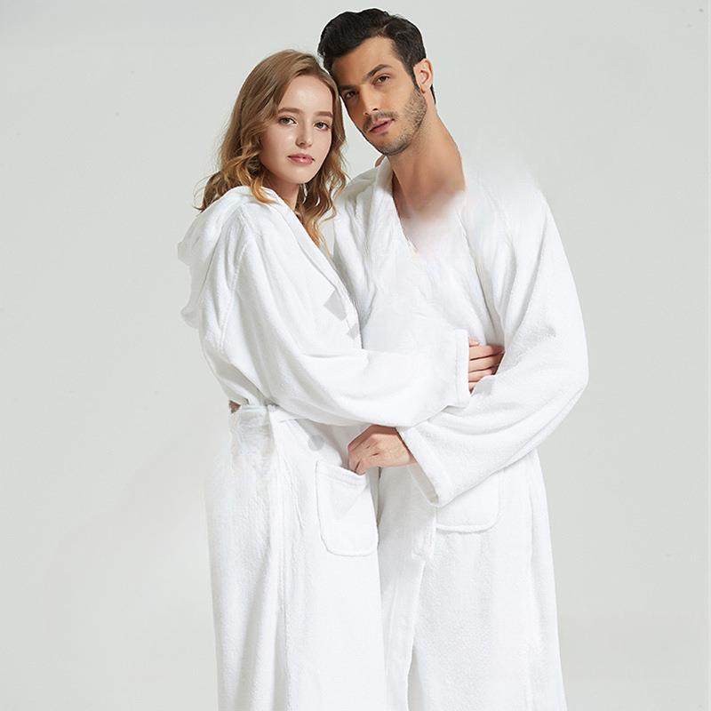 纯棉酒店浴袍秋冬加厚毛巾料睡袍加长连帽儿童亲子男女士吸水浴衣