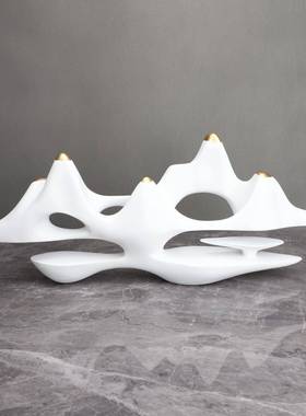 新中式树脂富贵山软装饰品样板间售楼部酒店客厅书柜玄关桌面摆件