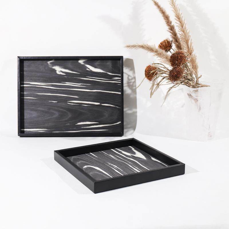 出口品质皮革黑边抽象木纹托盘样板间家居餐厅茶几装饰收纳盘摆件,家居饰品,香薰托盘,淘宝优惠券,粉丝福利购,淘宝优惠卷