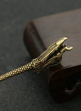 复古龙头浮雕发簪古玩收藏簪头民族风发饰纯黄铜制工艺品茶针烟针
